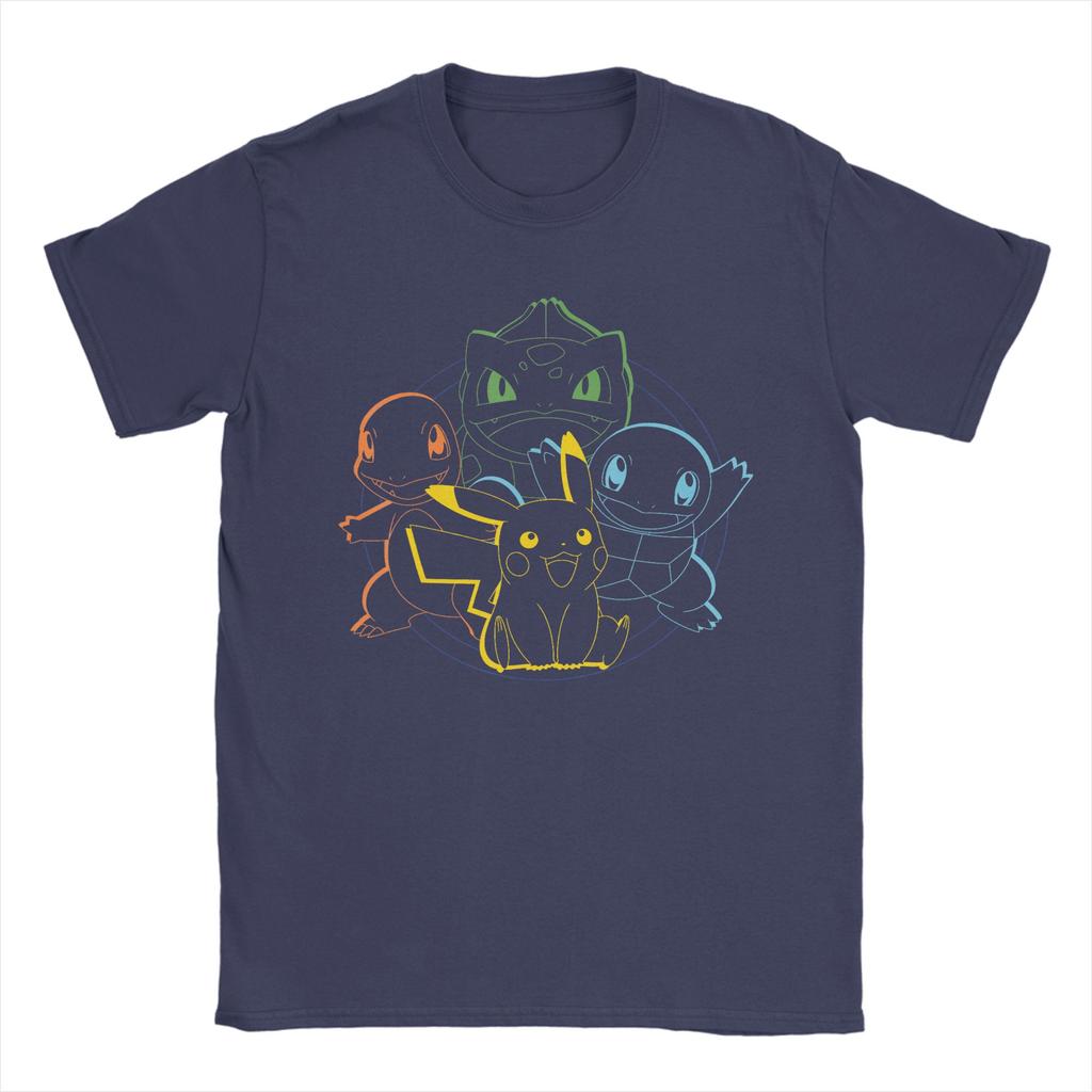 Men TShirts PPokemon Pikachu Charmander Bulbasaur Squirtle Kanto Circle Cotton Tees T Shirts Round Collar Clothing New Arrival