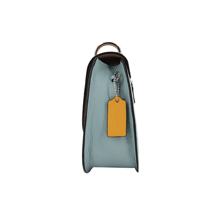 Coach Remi 17 Color Block Leather Saddle Bag Women Shoulder Bag Khaki White Sky-Blue 1330-SVUM