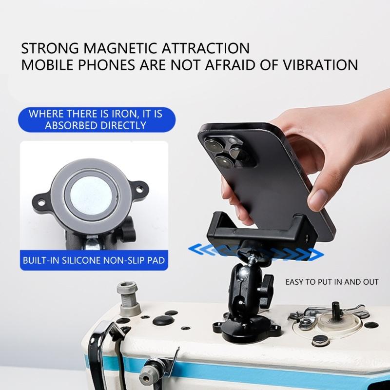 Sewing Machine Phone Mount Bracket Magnetic Base Anti Vibration Rotatable Stand For Smartphones