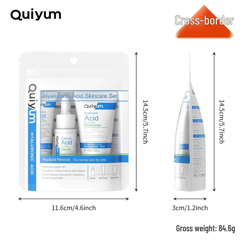 QUIYUM Hyaluronic Acid Skincare Set: Three-Piece Hydrating and Moisturizing Kit