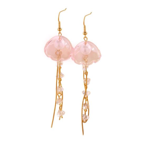 1 Pair Hook Earrings, Jellyfish Design Long Draped Tassel Earrings, Translucent Imitation Pearl Beads Drop Earrings for Beach Vacations Daily Wear розовый