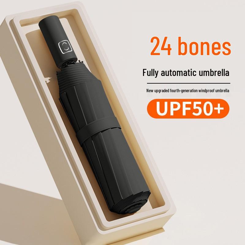 24-Bone Automatic Windproof Folding Umbrella for Men, Rain or Shine, with UV Sun Protection