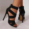 Sexy Gladiator-Sandalen mit offenen Zehen Damen Sandalen Super High Heel Pumps Damen Breitband-Reißverschluss hinten Party Hochzeitssandale Schwarz