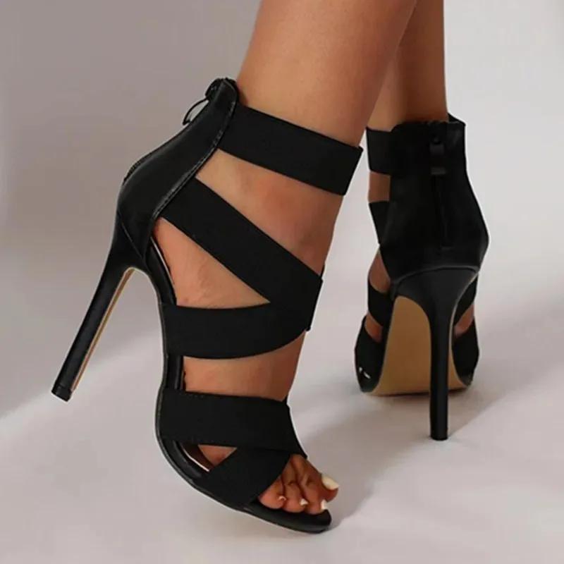 Sexy Open Toes Gladiator Shoes Womens Sandals Super High Heel Pumps Ladies Broadband Back Zipper Party Wedding Sandal Black