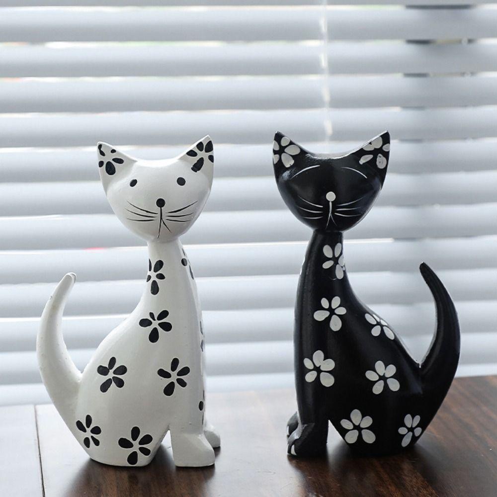2pcs Modern Cat Statue Minimalist Miniatures Figurine Desktop Ornament Animal Sculpture  TV Cabinet