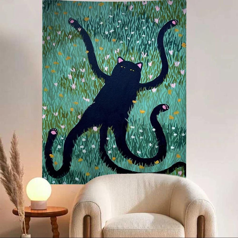 Creative Cat Cartoon Decorative Tapestry Home Wall Living Room Office Decorative Tapestry