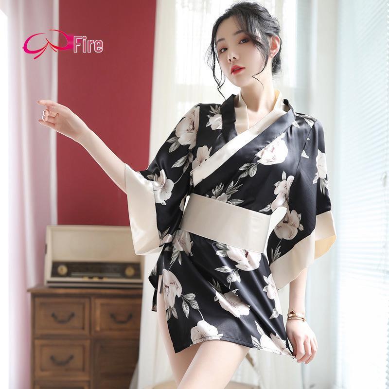 Meihuo Plus Size Japanese Kimono Lace-Up Temptation Set