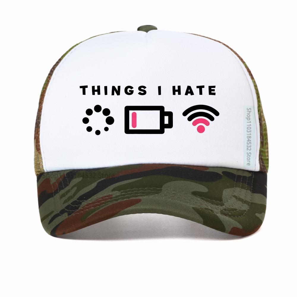 Things I Hate I Need WIFI Computer Geek Gaming Gamer Baseball Cap Unisex Casual Streetwear Adjustable Mesh Trucker Hat