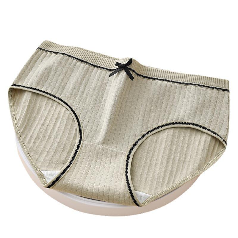 Girls' Korean Style Mid-Waist Ribbed Triangle Panties - Soft & Breathable