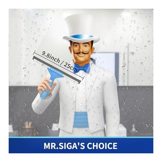 MR.SIGA Professional Window Cleaning Set - Window Cleaning Squeegee & Microfiber Window Washer for Glass Cleaning, 25cm