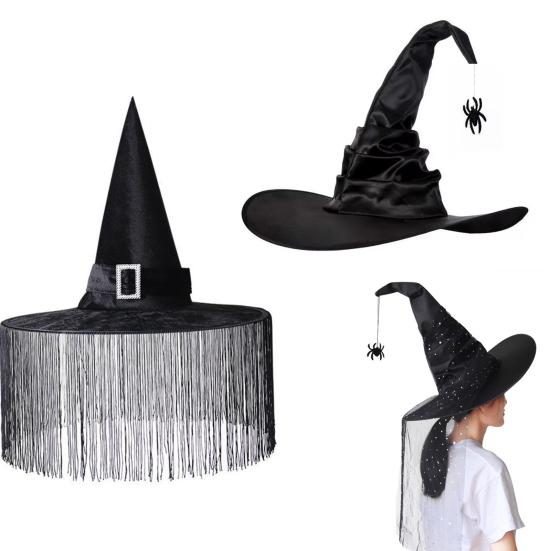 Dámský halloweenský čarodějnický klobouk skládací pro dospělé černý saténový klobouk čaroděje halloweenský kostým na párty pro cosplay karnevaly maškarní plesy