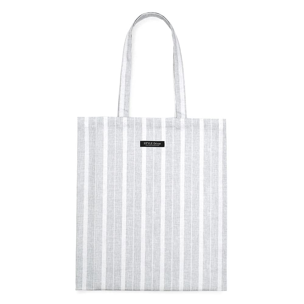 

STYLE Decor Women s Large Capacity Tote Bag, 100% Cotton, A3 Size, Mist Gray Stripe, W4601500