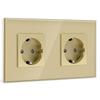European Standard 16A Wall Socket, Model 157, with Tempered Glass Panel, 250V, Double Socket for Round Box Installation