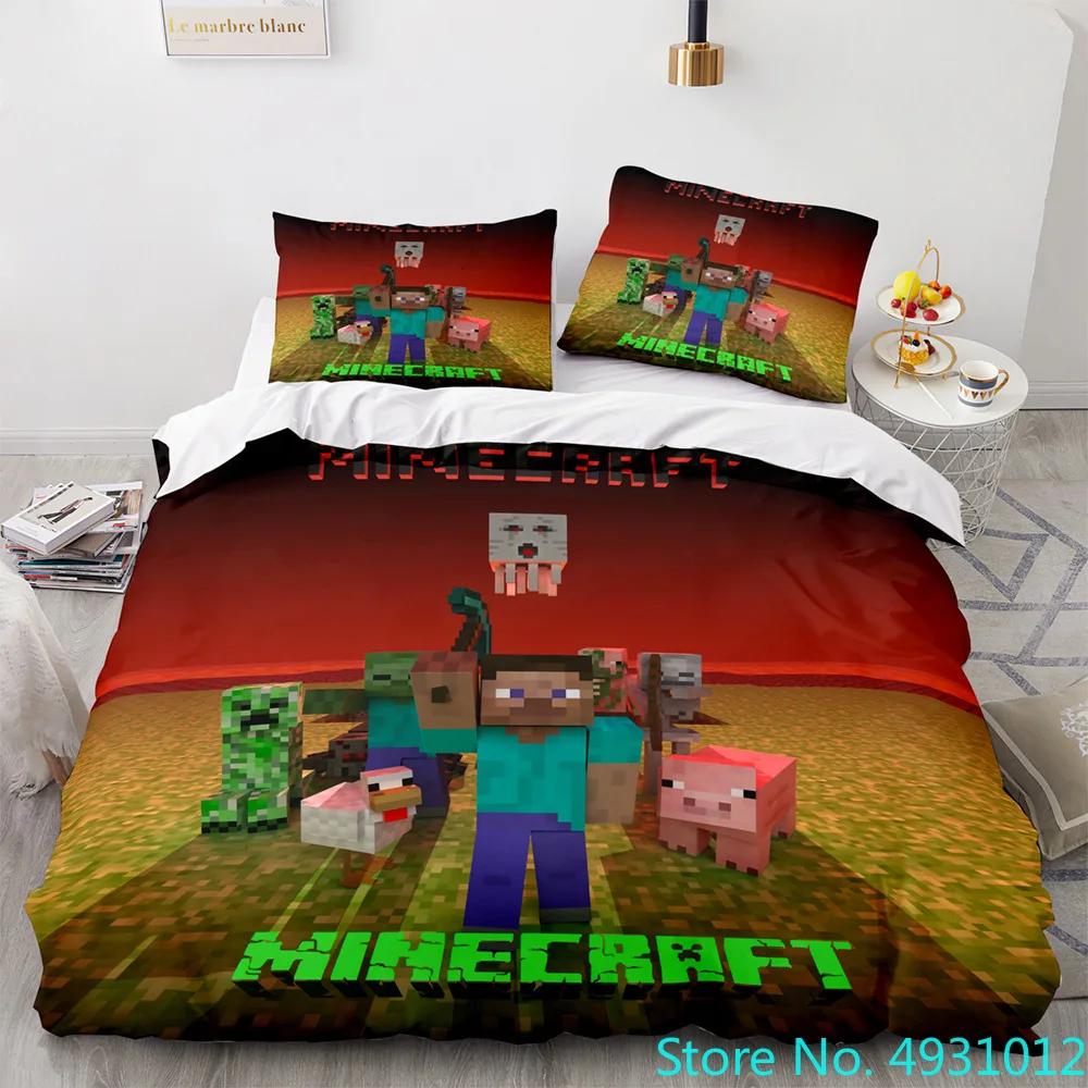Anime Game My World Monster Hunters Bedding Set Duvet Cover Pillowcases Single Bedclothes Children'S Kids Adult Bedroom Decor