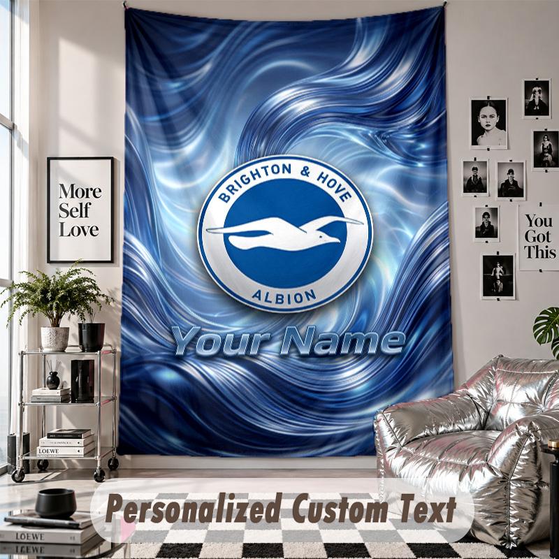 Custom Tapestry Wall Hanging, Brighton & Hove Albion Football Personalized Name Text Home Wall Decor