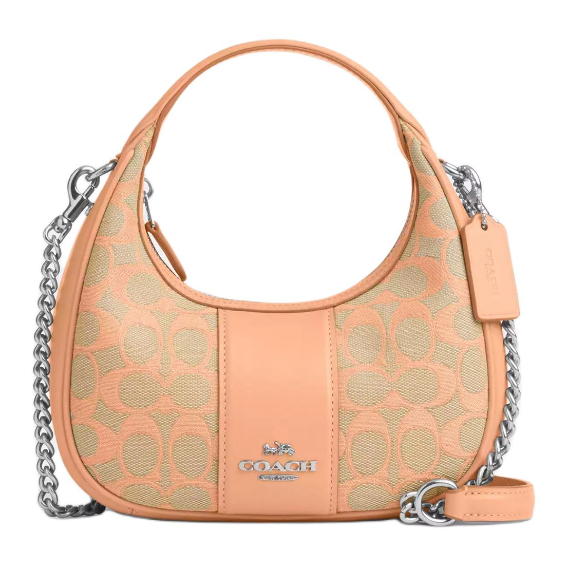 

Coach Carmen 20 Metallic Logo Zipper Closure Signature Jacquard And Smooth Leather Handbag Women handbags Silver Faded-Blush CT773-SVS9W Basic Set (Bag+Dust Bag)