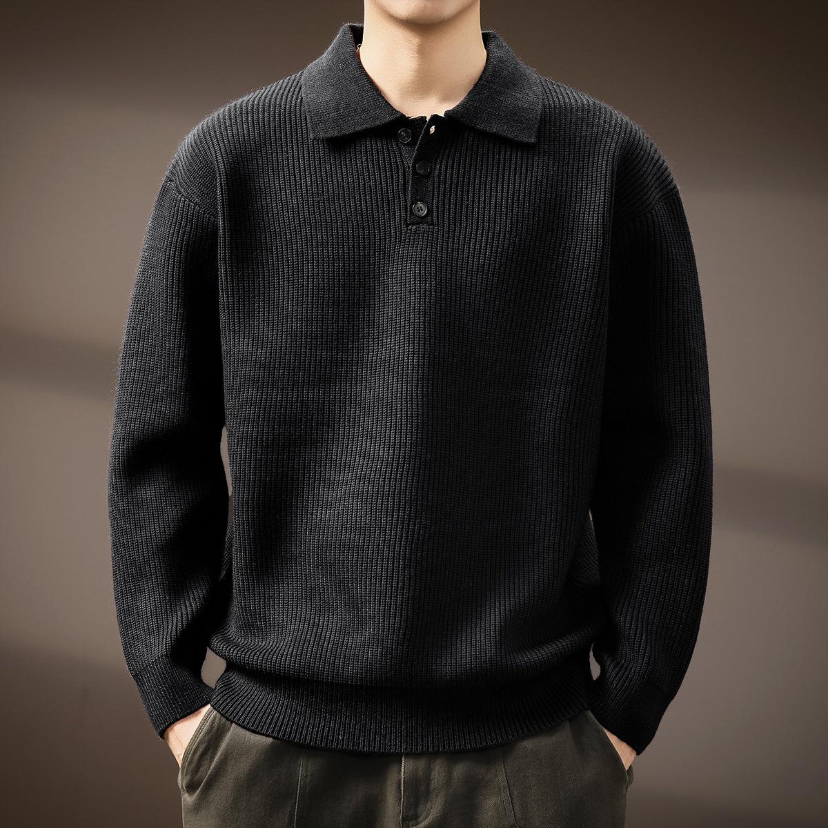 Men s Winter Heavyweight Henley Collar Retro Knit Sweater 2XL (160-180 jin)