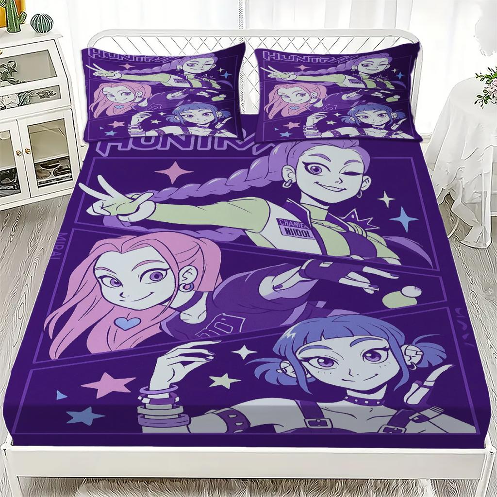 K-Pop D-Demon Hunters Fitted Sheet from Personalized  for Home Decor, Customized DIY Bed Cover Deep Pocket with 2Pillowcases