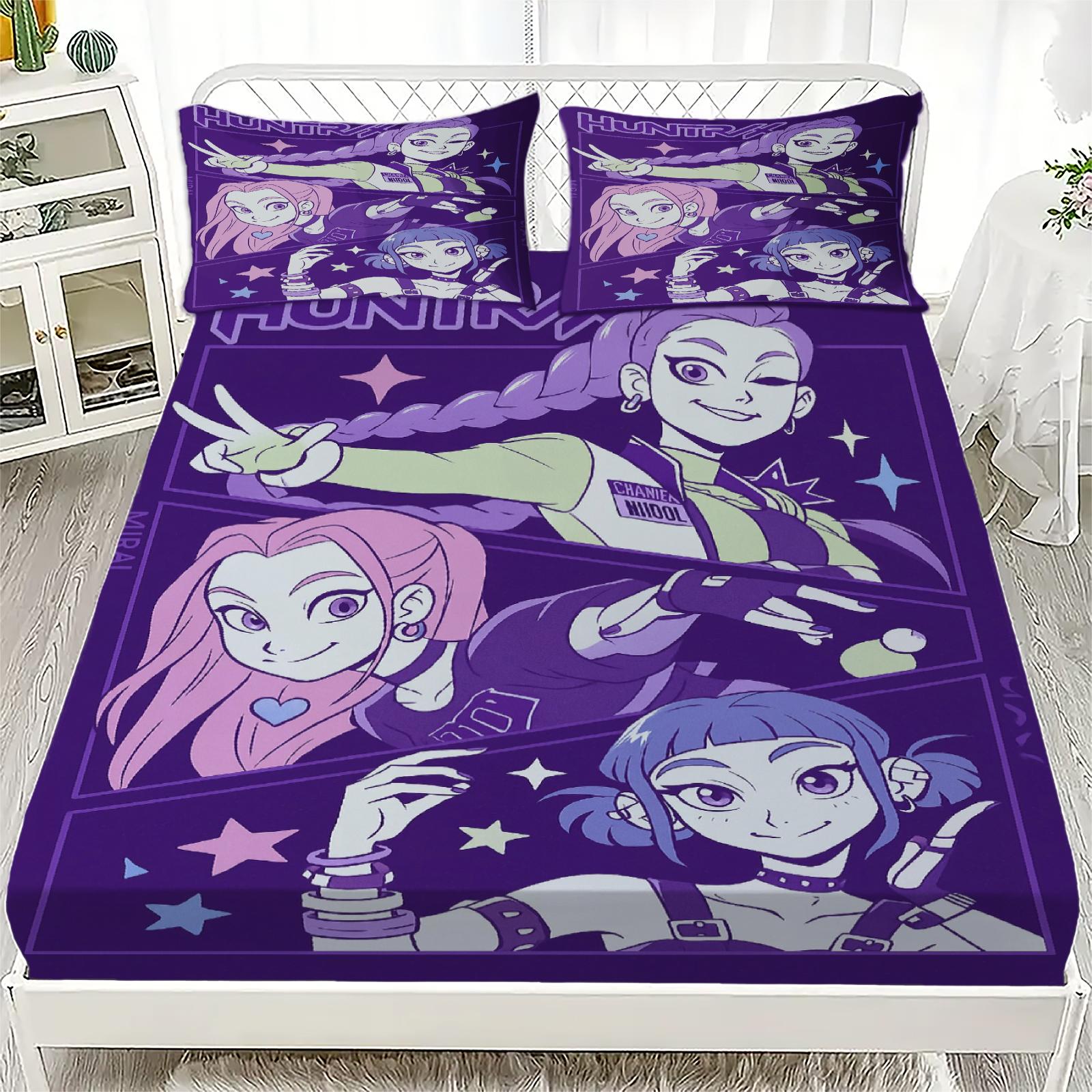 

K-Pop D-Мисливці на демонів Простирадло на резинці від Personalized для домашнього декору, Індивідуальний DIY чохол на ліжко Глибока кишеня з 2 наволочками 1PC pillowcase