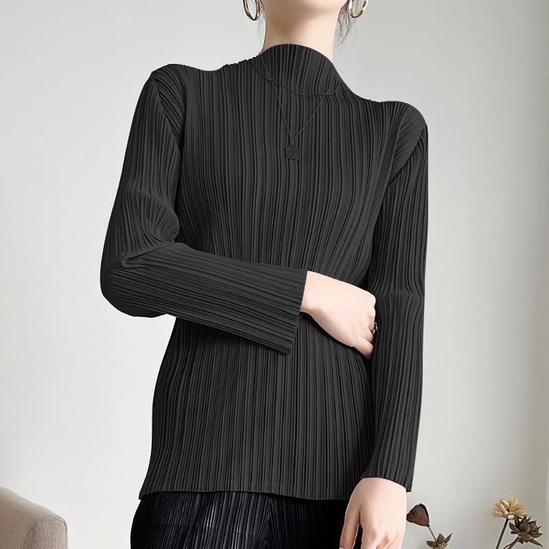 

Pleated Women s Long Sleeve Stand Collar Blouse - Versatile Spring/Autumn Top One Size чёрный