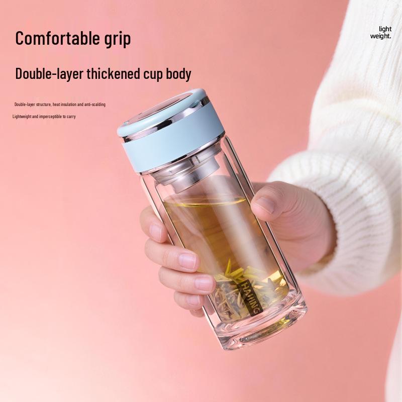 Compact Double-Layer Glass Cup - Stylish Portable Design for Women - Personalized Pocket-Sized Gift Option