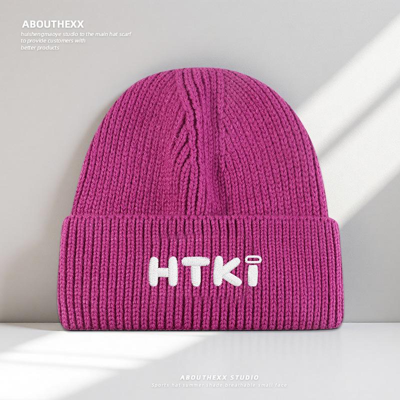 Autumn and Winter Warm Woolen Hat for Women with Letter Embroidery Outdoor Casual Ear Protection Woolen Hat Korean Version Versatile Knitted Cold Hat