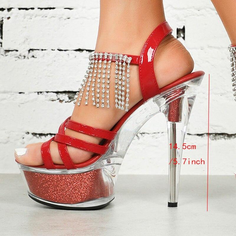 Mode Nachtclub Hentian Hohe Transparente Kristall Dünne Fersen 15 CM Strass Sandalen LFD-190-85