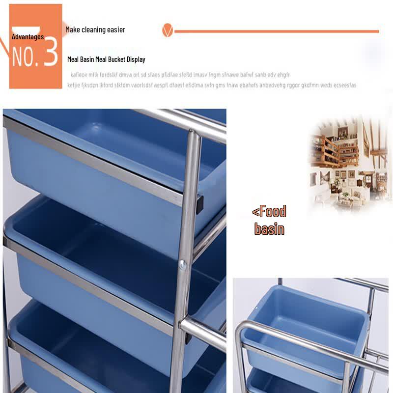 Multi-functional Food Service Cart with Trash Bin