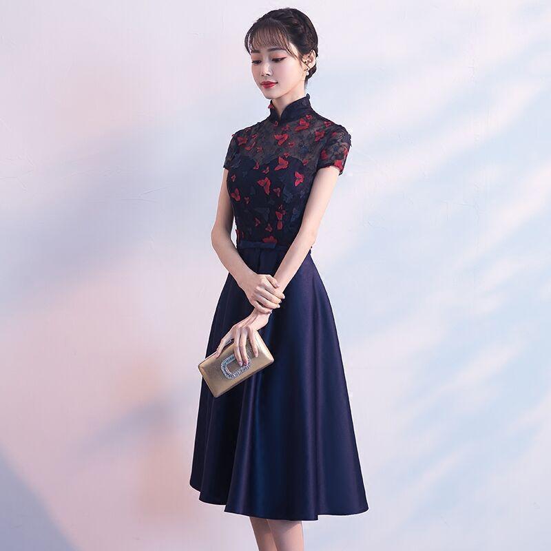 Small dress dress, new spring party slim and thin medium and long dress, annual meeting evening dress