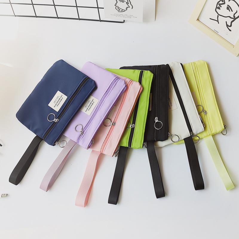 Student Nette Tragbare Doppel-schicht Handy Tasche Weibliche Handgelenk Zipper Einfarbig Kleine Frische Lippenstift Make-Up Lagerung Tasche