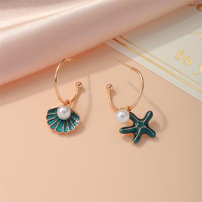 Asymmetrical Ocean Wind Earrings Pearl Shell Starfish Earrings