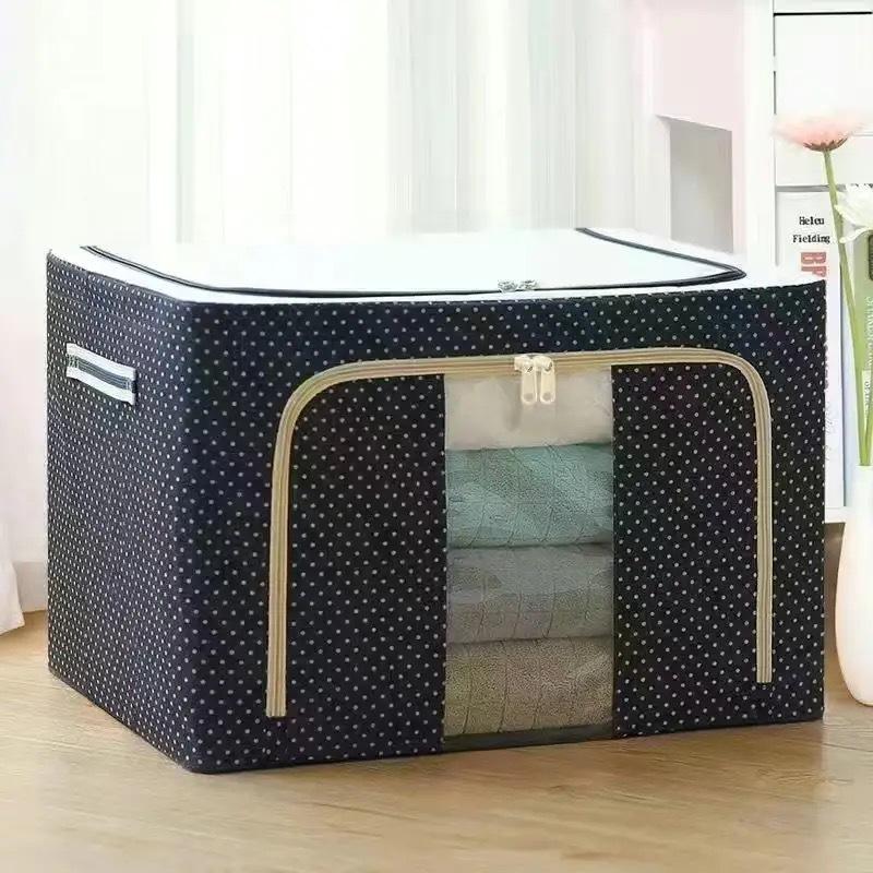 Large Storage Box, Thickened Oxford Cloth, Foldable Steel Frame, Double Opening, Waterproof Fabric, Quilt Organizer