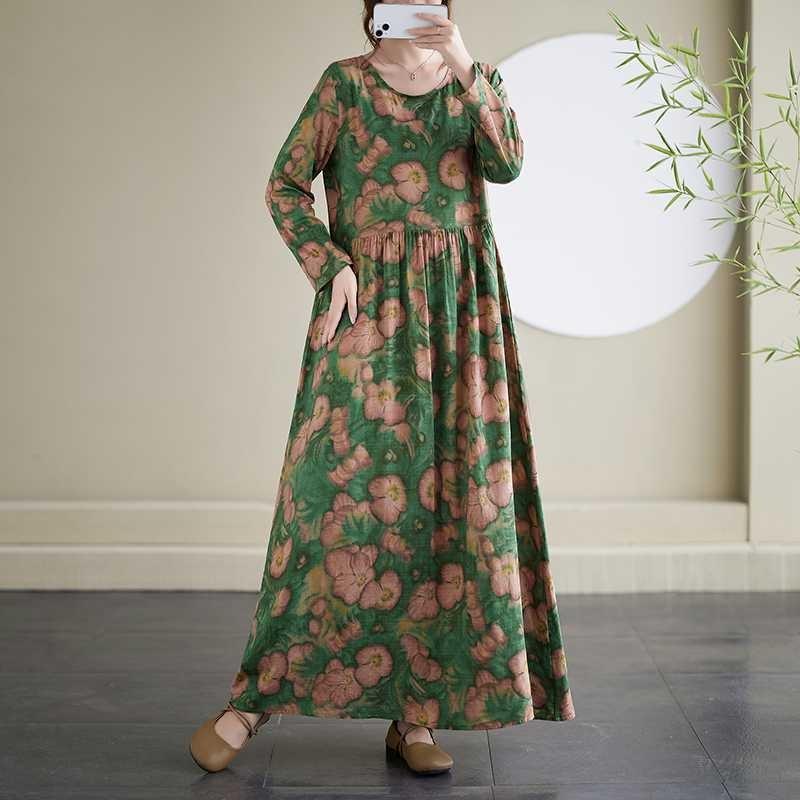 Travel Round Neck Vintage Long Skirt Flesh Covering Dresses