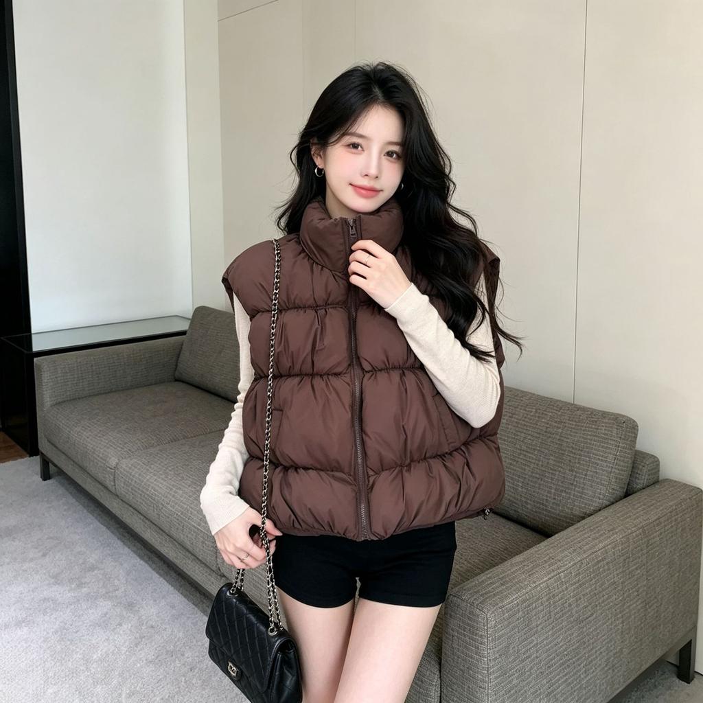 Cotton vest women's short thickened bread clothes, vest vest, puff year new fashion stand-up collar jacket