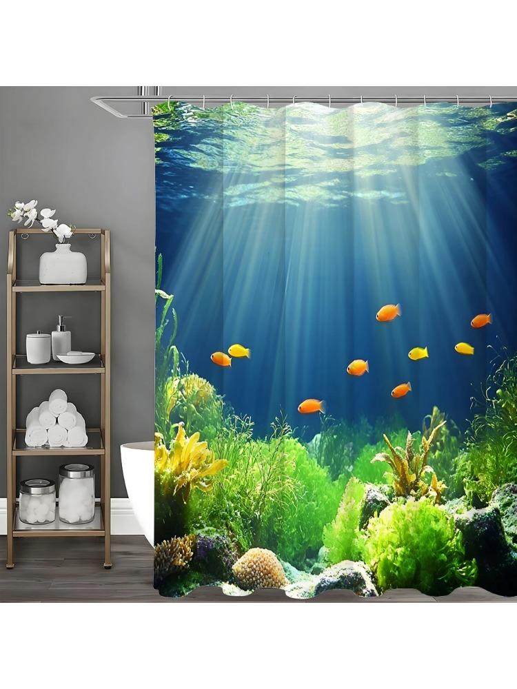 

Underwater World Seagrass Seaweed Small Fish Shower Curtain, Bathroom Decorative Shower Curtain, Waterproof Shower Curtain with W90xH180cm