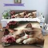 Ragdoll Cat and Rose Pattern Bedding Home Decoration Birthday Gift (1 * Duvet Cover + 2 * Pillowcase, Without Core)