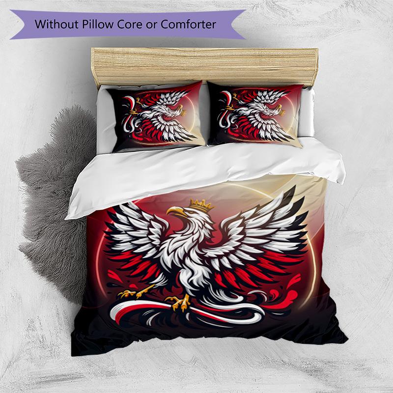 Set Biancheria da Letto Stampata Calcio Polonia 3 Pezzi Set Copriletto Traspirante Accogliente come Regalo per Inaugurazione Casa o Festa