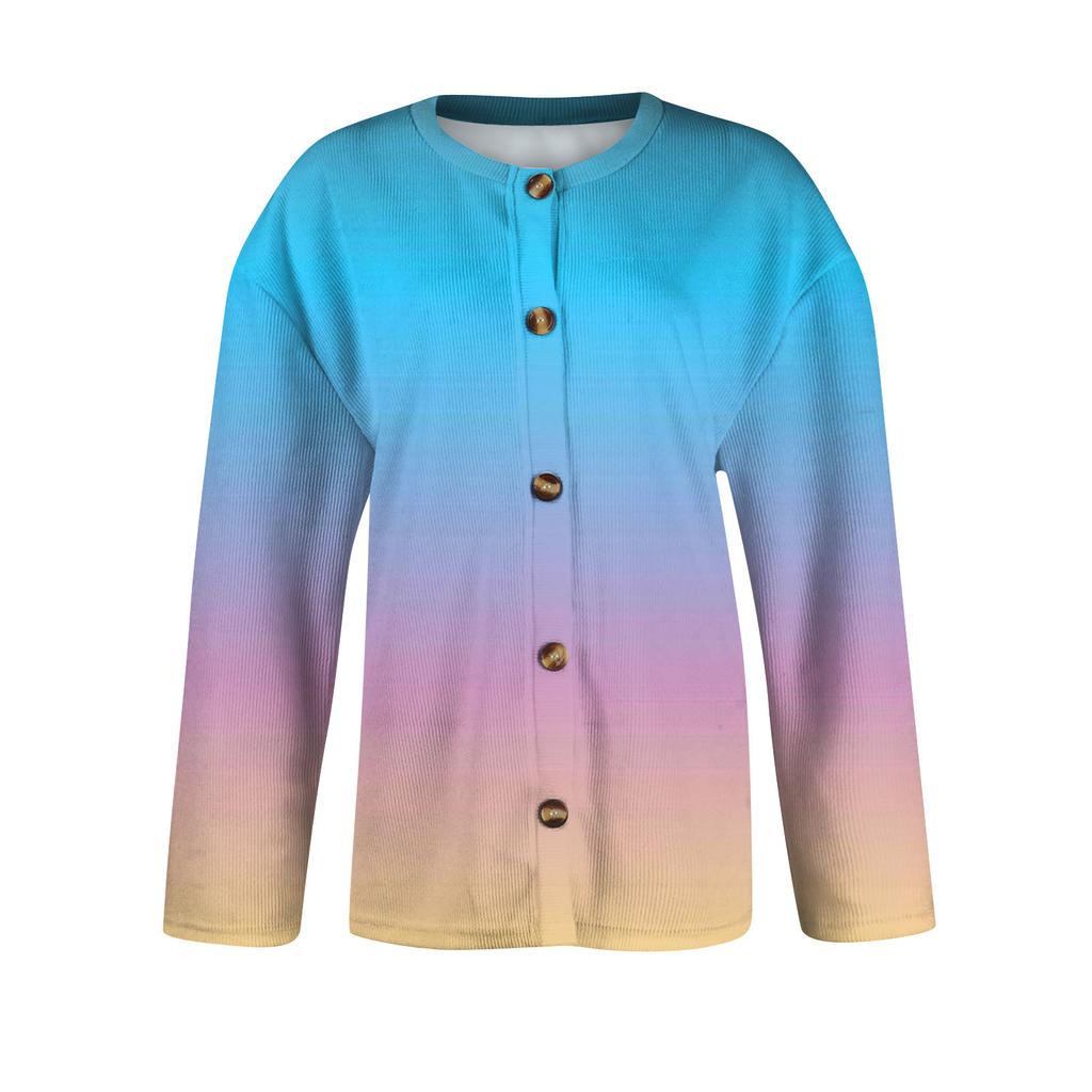 Chaqueta de punto tipo cárdigan de manga larga con estampado a la moda para mujer y botones