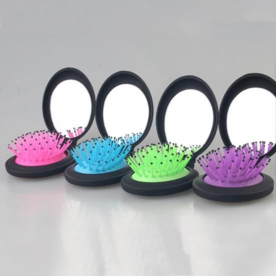 Portable Folding Travel Makeup Soft Scalp Hair Brush Massager Comb with Mirror