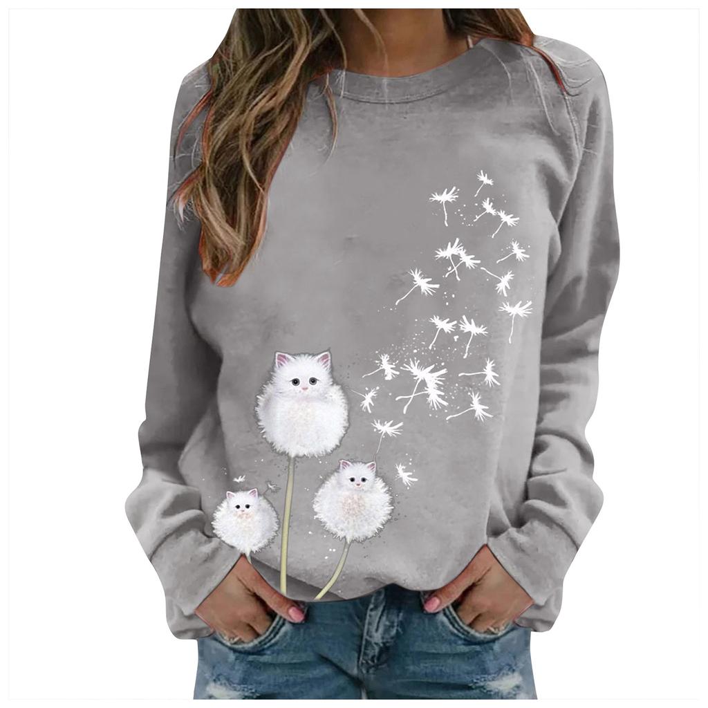 Printing Sweater Round Neck Pullover Top Casual Long-sleeved Women's T-shirt