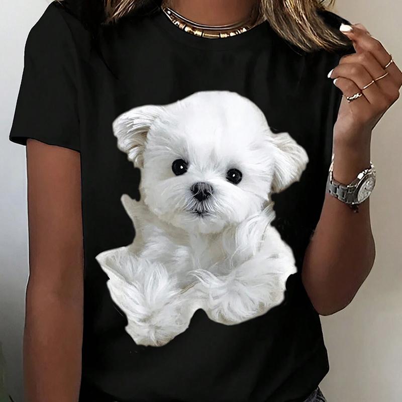 

Модная женская футболка с милым животным и собачьим принтом, забавная повседневная футболка с круглым вырезом и короткими рукавами, летняя женская футболка 8XL чёрный