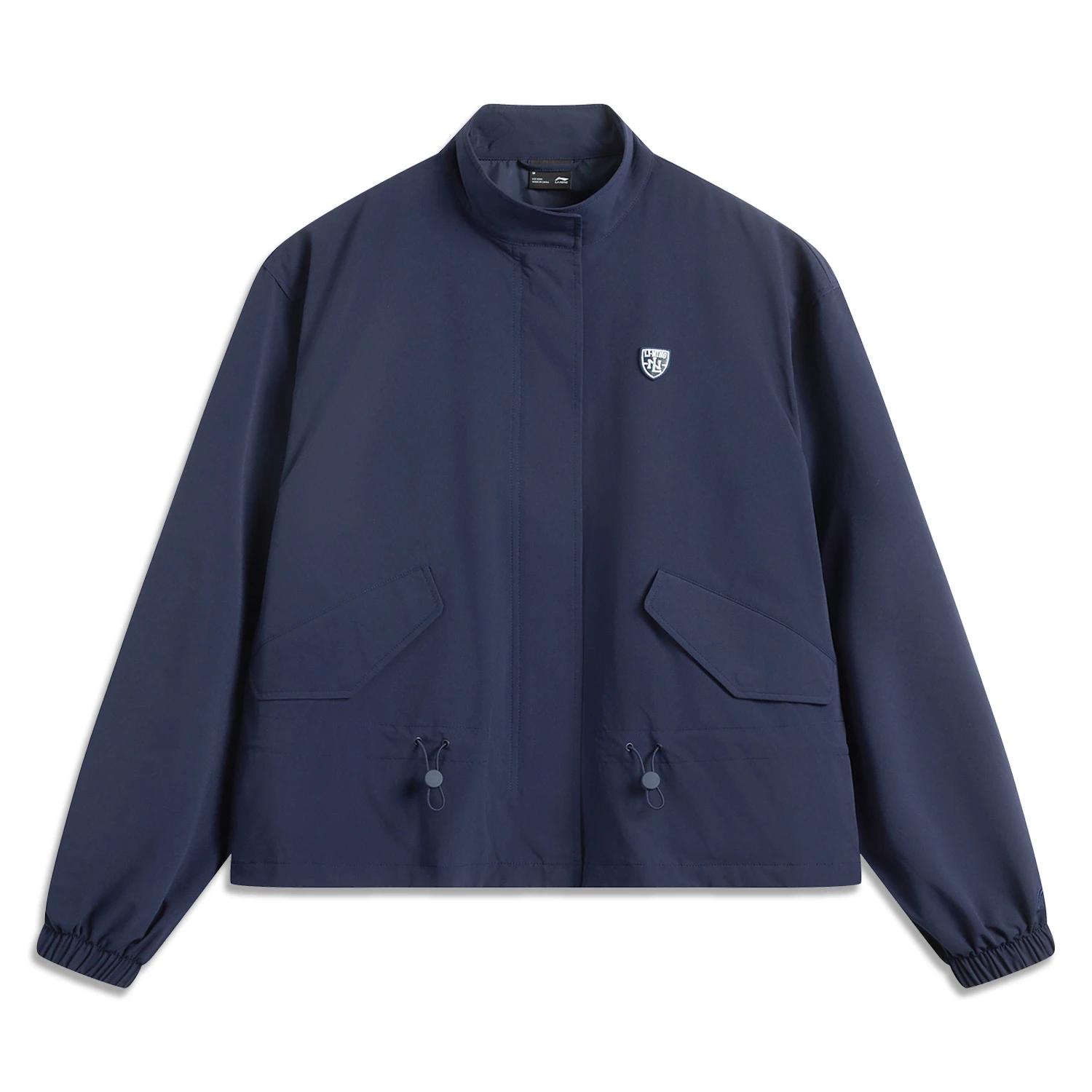 

Li Ning Sports Trend Series Однотонная ветровка свободного кроя с воротником-стойкой на молнии, дышащая, универсальная, женская верхняя одежда, цвет морской волны AFDV150-6