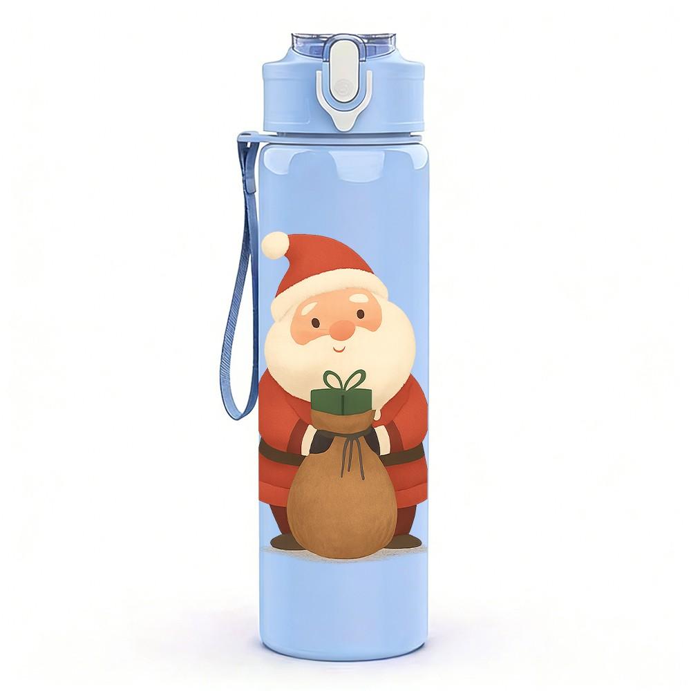 1PC Santa Claus Gift Sack Art 750ml Color Plastic Sports Water Bottle Leakproof Flip Straw Lid Suitable for Sports Office Home Use