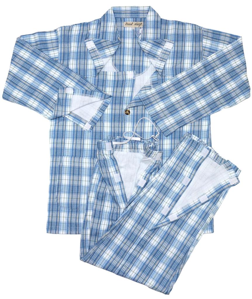 Trust Map Cotton those requiring IV and assistance with changing Men's Full-Length Pajamas, Year-Round, 100% [For care, bedridden, hospitalized,