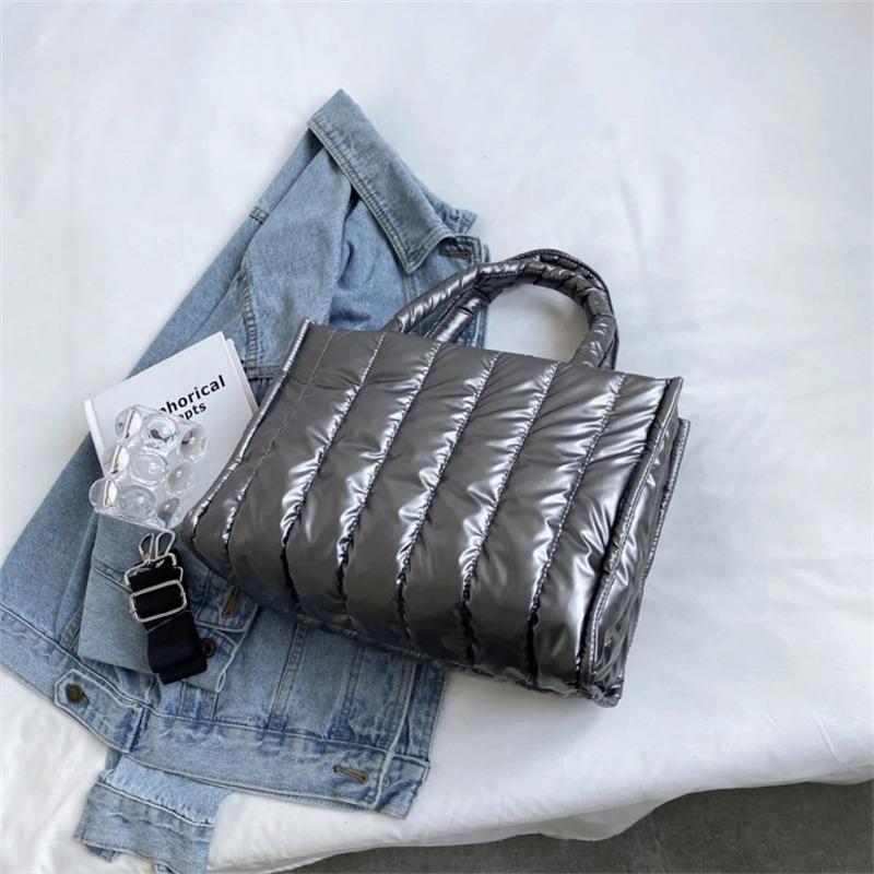 Elegant Women's Totes Bags with Silk Scarf Accent Winter Quilted Crossbody Bags for Women Casual Solid Color Padded Shoulder Bag