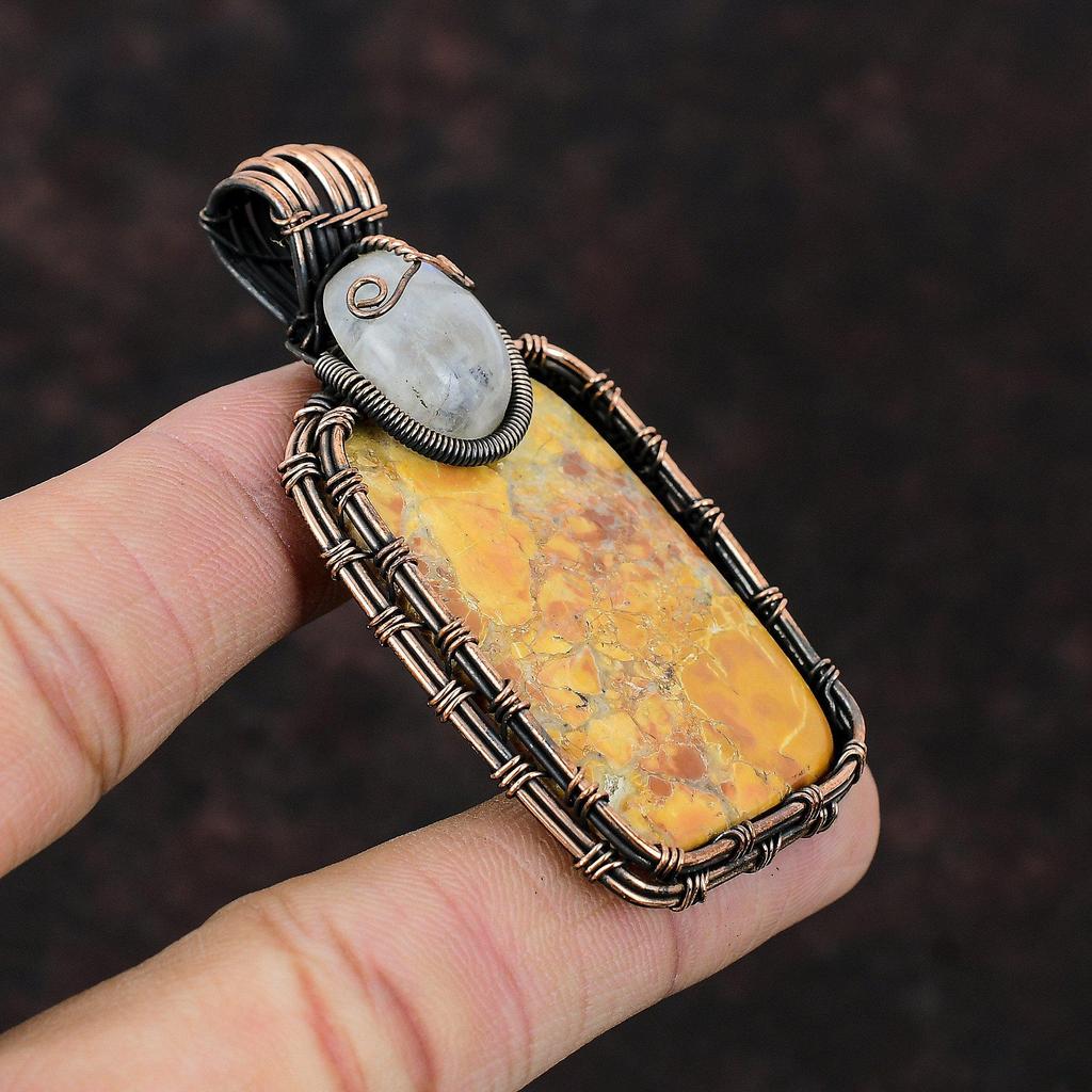 Maligano Jasper Pendant Copper Wire Wrapped Pendant Rainbow Moonstone Gemstone Jewelry Copper Wire Jewelry Anniversary Gift Handmade Pendant