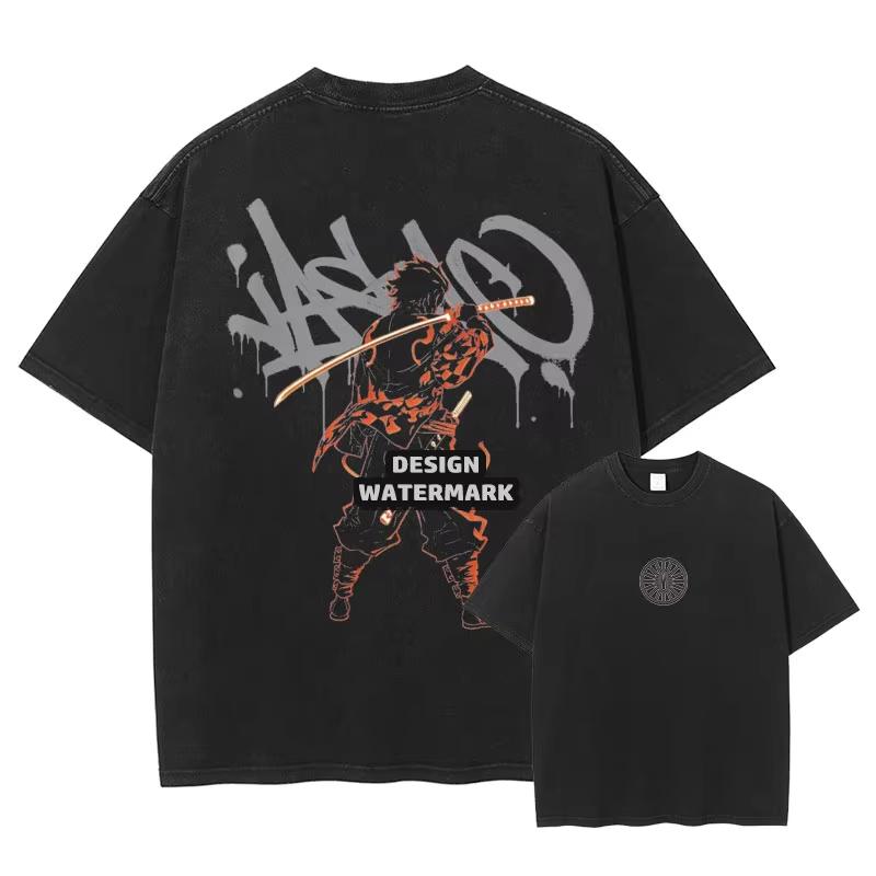 Japanese Anime Demon Slayer Pattern Washed Tshirt for Unisex and Women with Printed Pattern Unisexs Anime Fan Tshirt