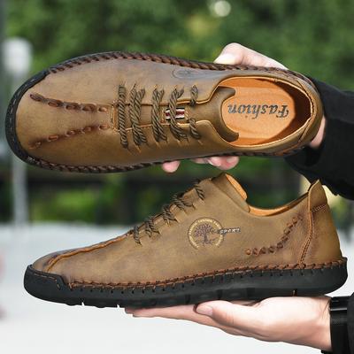 Primavera e Outono Novos Sapatos Masculinos de Couro com Cadarço Casual Feitos à Mão