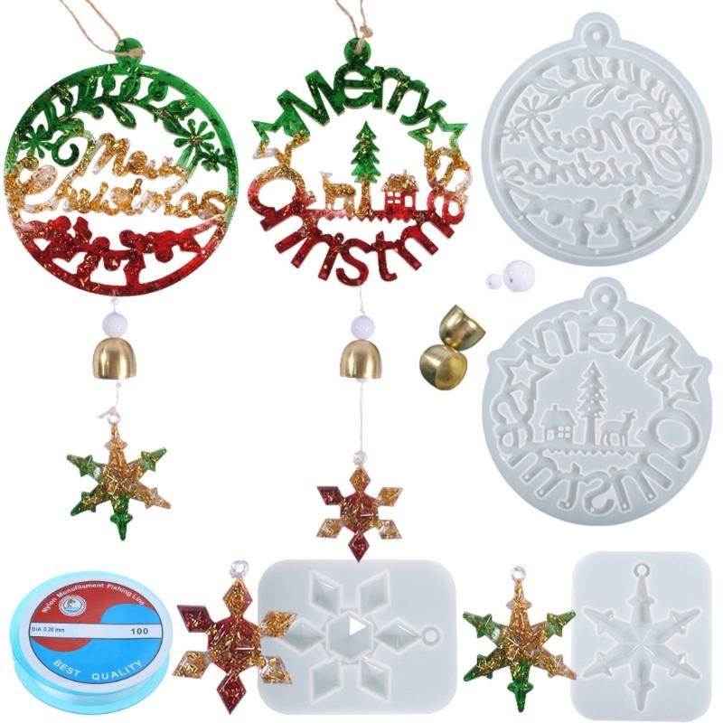 Diy Christmas Elk Snowflake Crystal Epoxy Mold Pendant Wall Hanging Curtain Wind Chime Mirror Surface Silicone Mold