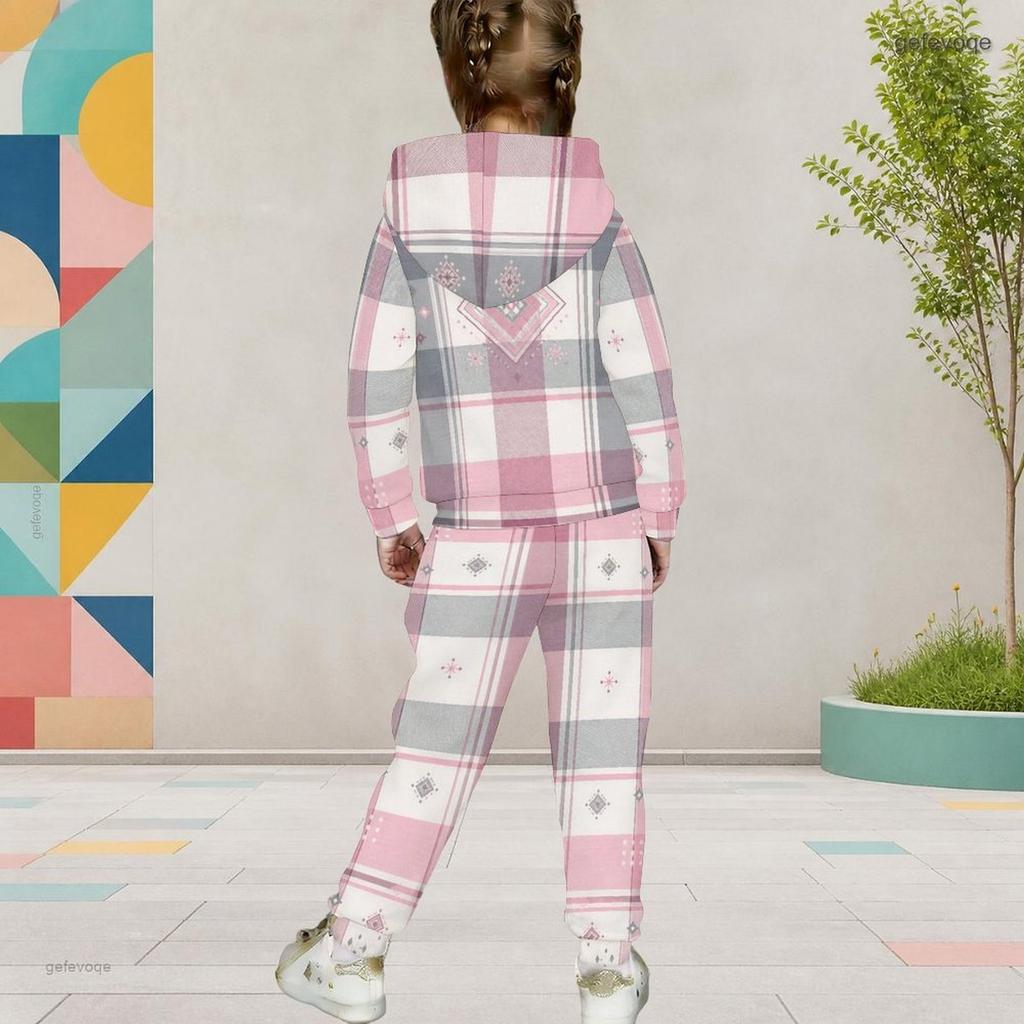 Girls Dark Purple Halloween Printed Hooded Long Sleeve Kangaroo Pocket Top Cuffed Pants Two Piece Set